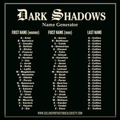 Dark Shadows Name Generator ~ I really can't resist this sort of ...