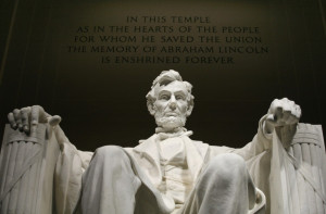 The statue of Abraham Lincoln at the Lincoln Memorial in Washington ...