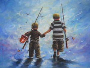 ... Fishing Original Oil Painting boys room fishing paintings two brothers