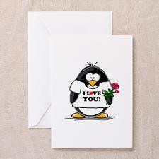 Love You Penguin with Rose Greeting Card for