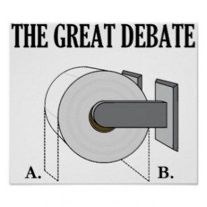 The Great Toilet Paper Bathroom Debate Poster