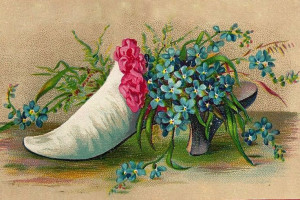 ... Spring Vintage Graphics. Victorian shoe filled with forget me nots