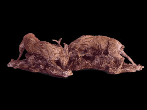 Preponderance - Mule Deer Fighting Sculpture by Jeff Wolf