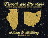 Best Friends Map, Gold Glitter Stars, Birthday Gift for Friends - 8x10 ...