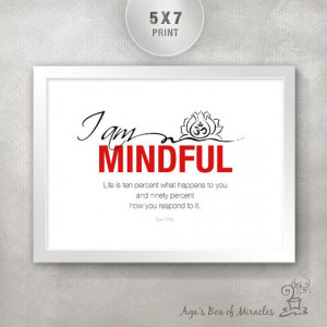 AM MINDFUL 5x7 Inspirational Quote Print with Lotus Flower and Om ...
