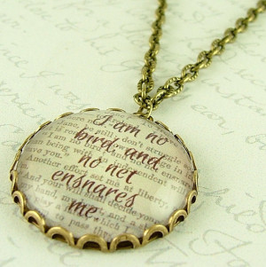 Jane Eyre Quote Glass Necklace - I Am No Bird - Charlotte Bronte ...