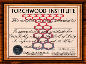 Torchwood Certificate of Appreciation