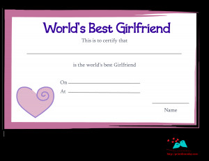 Free Printable World’s Best Girlfriend Certificate