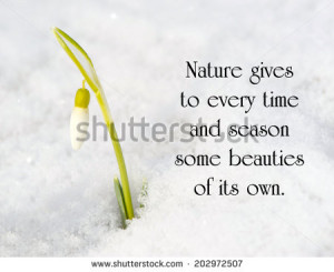 quote on nature by Charles Dickens with a snow drop flower poking out ...