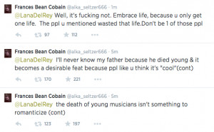... Rey Romanticizing Death?! Frances Cobain Bashes Lana's Morbid Words
