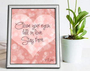 ... Quote, Rumi Art, Pink Bokeh Wall Art, Heart Love Print, Valentine's