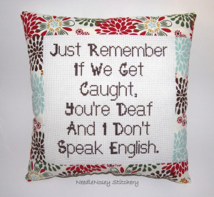 Funny Cross Stitch Pillow, Red Brown and Blue Pillow, Decorative ...