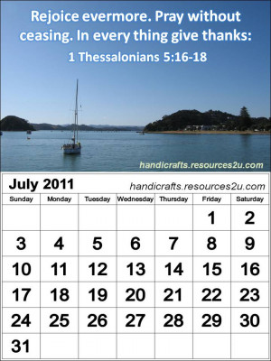 Christian Calendar 2011 July with Bible verses or Encouraging quotes