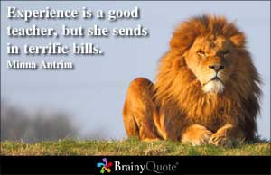Experience is a good teacher, but she sends in terrific bills.