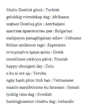 Friendshipday in many different languages