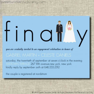 Finally Blue Bride and Groom Modern Engagement Party Invite. $18.50 ...