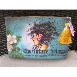 ... Belongs Roosevelt Quote Papaya Large Vegan Oil Cloth Accessory Bag