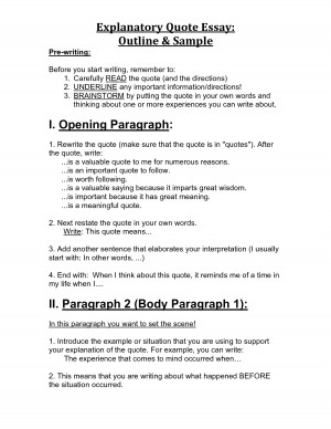 Explanatory Quote Essay Outline _ Sample I. Opening Paragraph II by ...