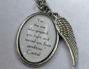 Castiel inspired Supernatural quote necklace with angel wing charm