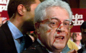 Lionel Jospin after having ketchup squirted on him by protesters in ...