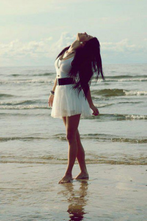 alone happy, beach, clouds, cute, dress, fashion, girl, hair, relax ...