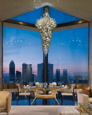 view to die for and Chihuly glass chandelier.: Dining Rooms, Ty Warner ...