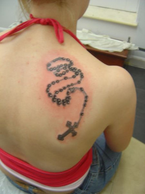 Back Rosary Tattoo Women Black and Grey Tattoos Designs for Women
