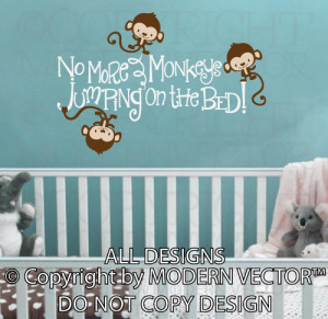 1107 no more monkeys kids wall decal ten little monkeys jumping on the ...