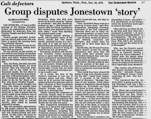 November 21, 1978, New York Times, Defectors From Sect Depict Its ...