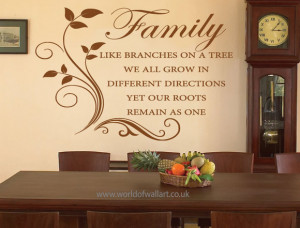 Family Roots Remain As One Wall Quote Sticker, large transfer decal