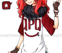 Anime Girl with Red Hair and Glasses