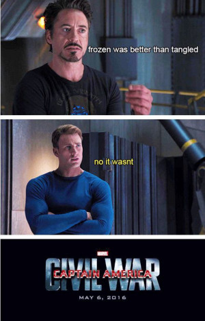 Civil War meme - Frozen vs Tangled.: Civil Wars, Avengers, Marvel ...