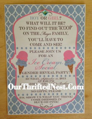 Gender Reveal Party: Ice Cream Social Gender Reveal Party Invitation
