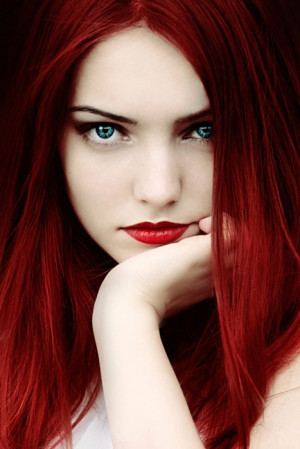 The Deep Red Hair W/ Lips Contrasts The Ocean blue Eyes And pale Skin