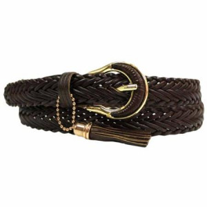 ... Dark Brown Braided Leather Belt W/Gold Buckle Tassel Size X-Large