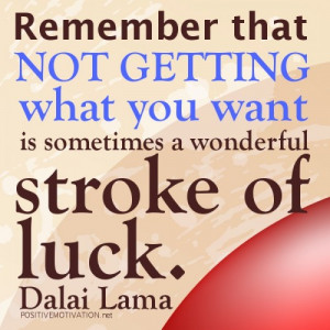 ... you want is sometimes a wonderful stroke of luck.DALAI LAMA QUOTES