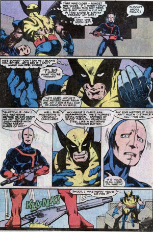 ... – Wolverine Pulls a “Dirty Harry” on a Hellfire Club Guard