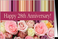 28th Wedding Anniversary Card - Pastel roses and stripes card ...