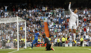 Real Madrid’s Cristiano Ronaldo celebrates scoring against Getafe ...