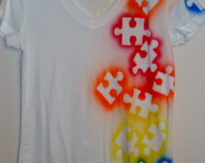 Autism Awareness Tee shirt - Puzzle piece, multi color ...