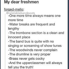 Marching Band Lies..I have learned these lies and I only have been ...