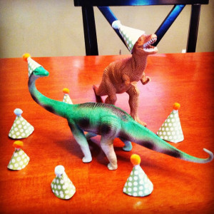 Just another Saturday morning spent making party hats for dinosaurs. # ...