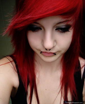 Sad, emo, girl, red, hair, piercing