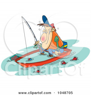 ... Clip Art Illustration of a Cartoon Drunk Man Fishing In A Sinking Boat