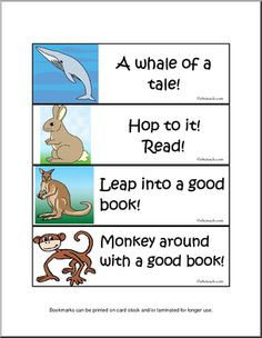 Free printable bookmarks with colorful animal pictures/sayings! More