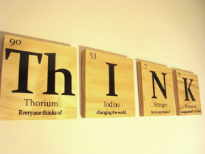 ... table of elements THINK wooden tile wall art- with Leo Tolstoy quote