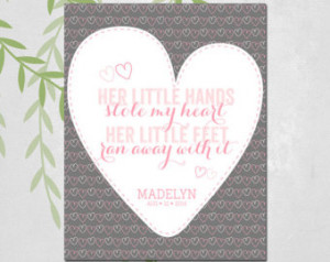 baby girl nursery quote art - her l ittle hand stole my heart - pink ...