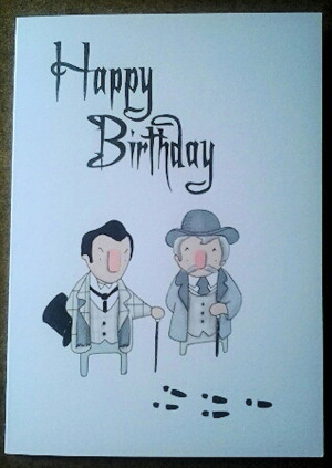 cute hand drawn Sherlock Holmes and Dr Watson Birthday card