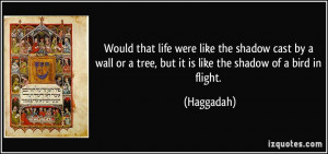 Would that life were like the shadow cast by a wall or a tree, but it ...