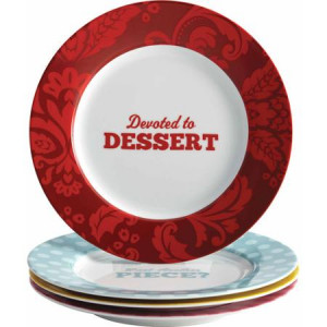Cake Boss Serveware 4-Piece Dessert Plate Set, Patterns & Quotes